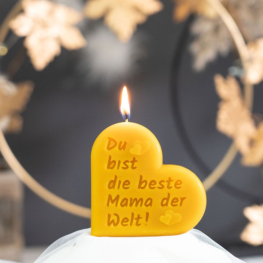 Muttertagskerze Herzform, Gravur, Die beste Mama, 75x75x25mm