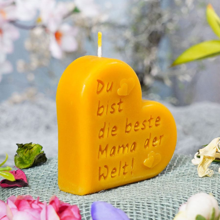 Muttertagskerze Herzform, Gravur, Die beste Mama, 75x75x25mm – Bild 2