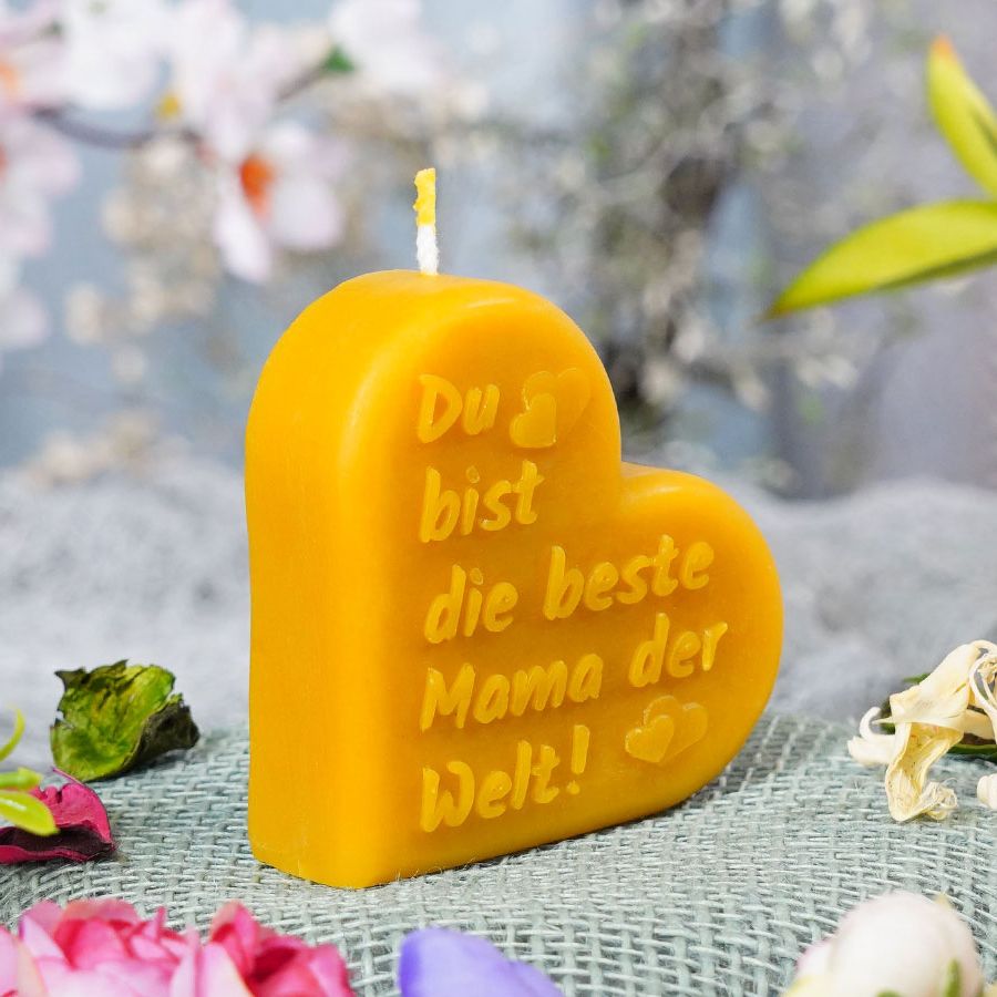 Muttertagskerze Herzform, Relief, Die beste Mama, 75x75x25mm – Bild 3