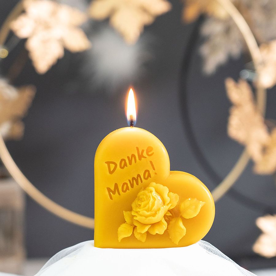 Muttertagskerze Herzform, Gravur, Danke Mama, Rose 75x75x35mm