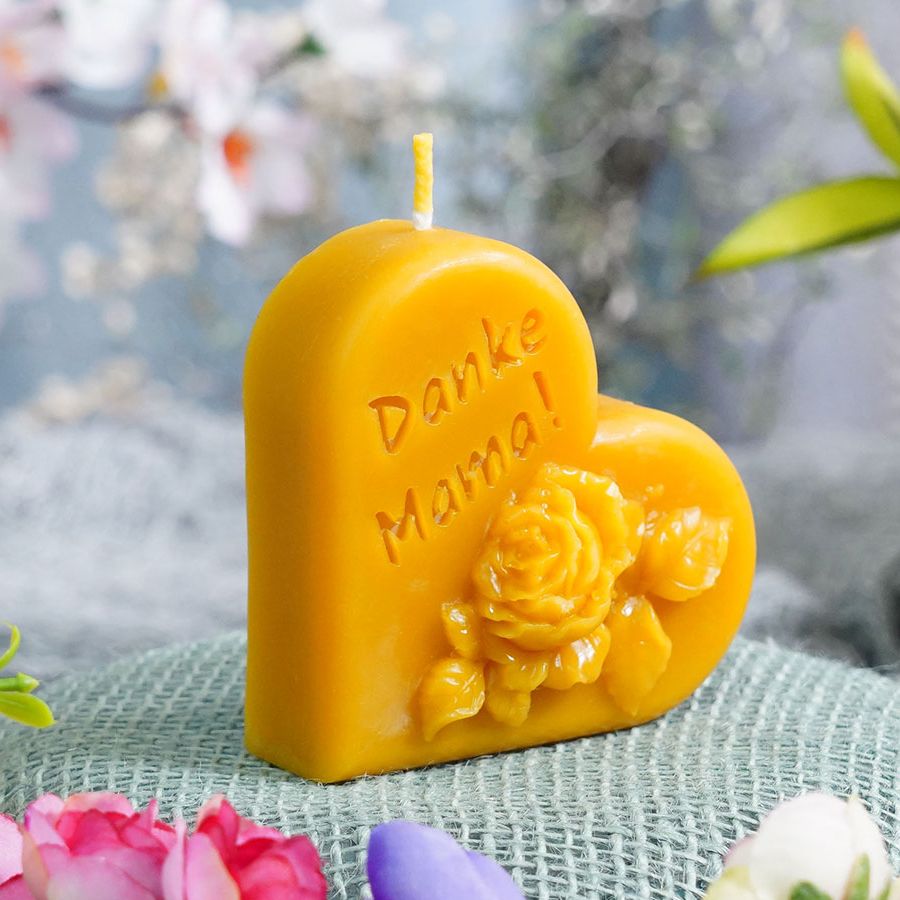 Muttertagskerze Herzform, Gravur, Danke Mama, Rose 75x75x35mm – Bild 2