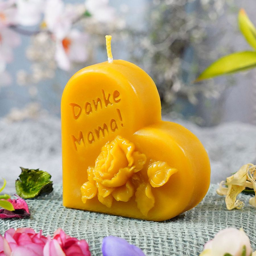 Muttertagskerze Herzform, Gravur, Danke Mama, Rose 75x75x35mm – Bild 3