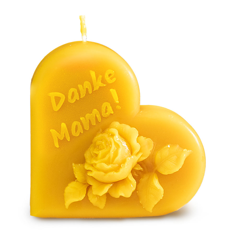 Muttertagskerze Herzform, Relief, Danke Mama, Rose 75x75x35mm – Bild 4