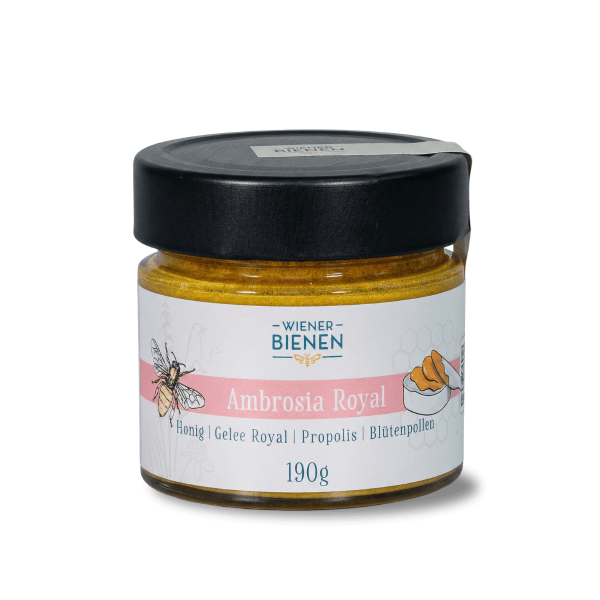 Exklusiver Wiener Cremehonig „Ambrosia Royal“ (190g) mit Gelee Royal, Propolis und Blütenpollen von Wiener Bienen.