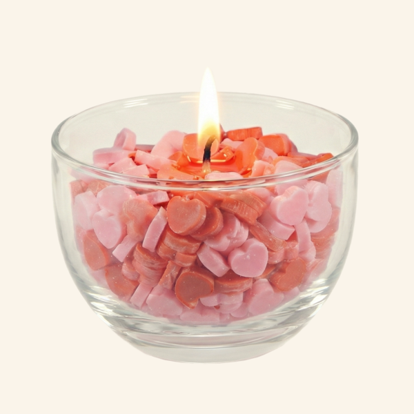 Perlagekerze rote und rosa Wachsherzen in doppelwandiger Glasschale